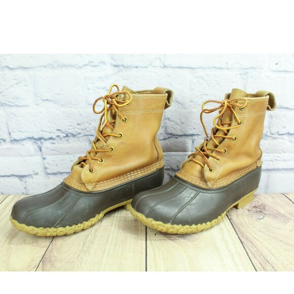 LL Bean Brown Leather Lace Up Round Toe Insulated Ankle Duck Boots Size 6 M - Picture 2 of 10